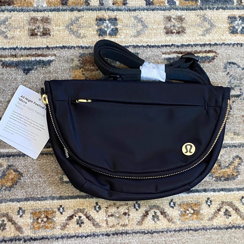 lululemon athletica Black Crossbody Bag with Gold Accents